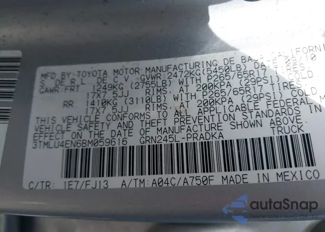 2011 Toyota Tacoma Base V6 z USA, uszkodzony, nr VIN 3TMLU4EN6BM059616